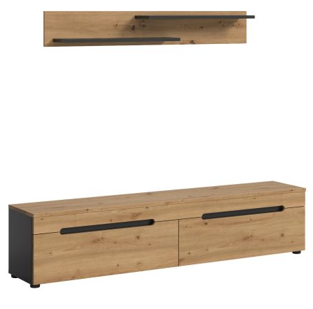 Wohnkombination Cooper in Artisan Eiche und grau, Set Lowboard 170 cm und Wandboard