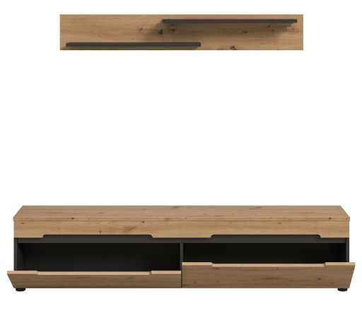 Wohnkombination Cooper in Artisan Eiche und grau, Set Lowboard 170 cm und Wandboard