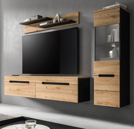 Wohnwand Cooper in Artisan Eiche und grau 3-teilig 220 cm h�ngend oder stehend, Soft-Close
