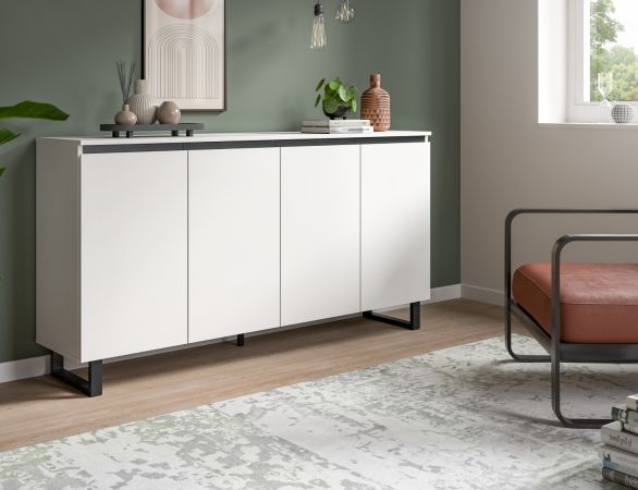 Sideboard Gelia in wei� mit schwarz Kommode 160 x 84 cm, Soft-Close