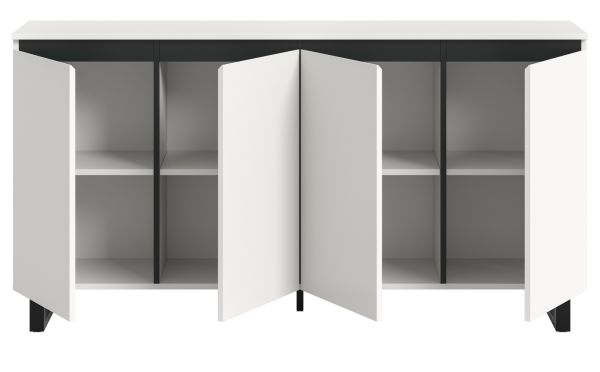 Sideboard Gelia in wei� mit schwarz Kommode 160 x 84 cm, Soft-Close