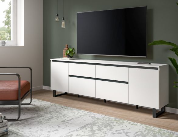 TV-Lowboard Gelia in wei� und schwarz TV Unterteil 188 x 65 cm, Soft-Close und Komforth�he