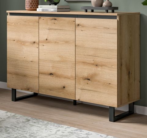 Sideboard Gelia in Evoke Eiche und schwarz Kommode 120 x 84 cm, Soft-Close
