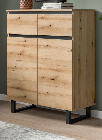 Kommode Gelia in Evoke Eiche und schwarz Highboard 80 x 99 cm, Soft-Close