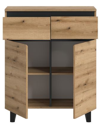 Kommode Gelia in Evoke Eiche und schwarz Highboard 80 x 99 cm, Soft-Close