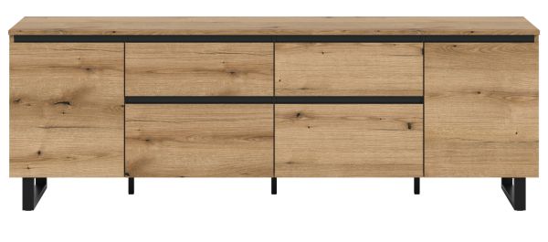 TV-Lowboard Gelia in Evoke Eiche und schwarz TV Unterteil 188 x 65 cm, Soft-Close und Komforth�he
