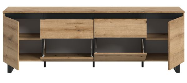 TV-Lowboard Gelia in Evoke Eiche und schwarz TV Unterteil 188 x 65 cm, Soft-Close und Komforth�he
