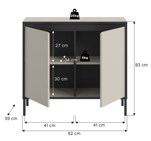 Kommode Torello in Kaschmir und Schwarz Sideboard 92 x 83 cm