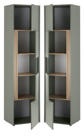 Vitrine Center in Salbei und Barista Eiche Vitrinenschrank 50 x 197 cm
