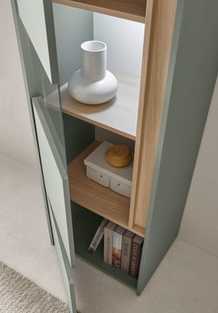 Vitrine Center in Salbei und Barista Eiche Vitrinenschrank 50 x 197 cm
