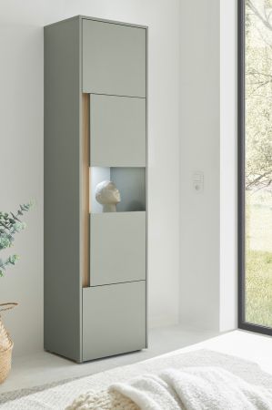 Vitrine Center in Salbei und Barista Eiche Vitrinenschrank 50 x 197 cm