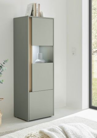 Vitrine Center in Salbei und Barista Eiche Vitrinenschrank 50 x 155 cm