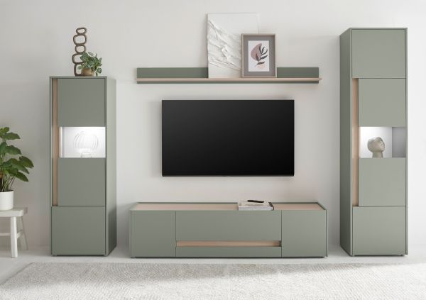 Vitrine Center in Salbei und Barista Eiche Vitrinenschrank 50 x 155 cm
