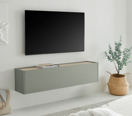 TV-Lowboard Center in Salbei und Barista Eiche TV-Unterteil h�ngend 150 cm H�ngeschrank
