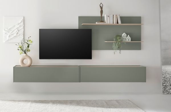 TV-Lowboard Center in Salbei und Barista Eiche TV-Unterteil h�ngend 150 cm H�ngeschrank