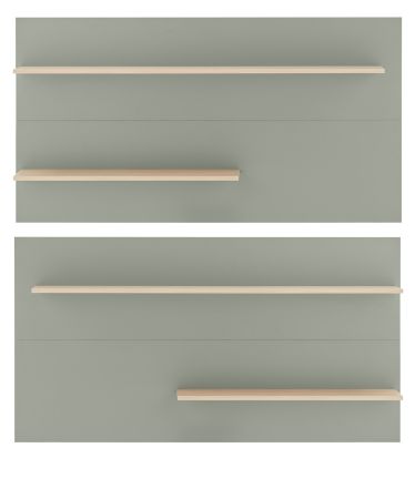 Wandpaneel Center in Salbei und Barista Eiche Wandregal 155 x 80 cm