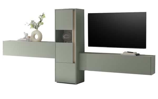 Wohnwand Center in Salbei und Barista Eiche Wohnkombination Set 3-teilig 350 cm