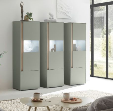 Schrank Set 3-teilig Center in Salbei und Barista Eiche Wohnkombination 3 x Vitrine 190 x 155 cm