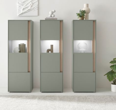 Schrank Set 3-teilig Center in Salbei und Barista Eiche Wohnkombination 3 x Vitrine 190 x 155 cm
