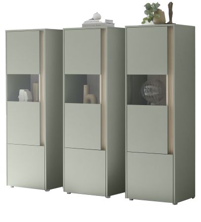Schrank Set 3-teilig Center in Salbei und Barista Eiche Wohnkombination 3 x Vitrine 190 x 155 cm