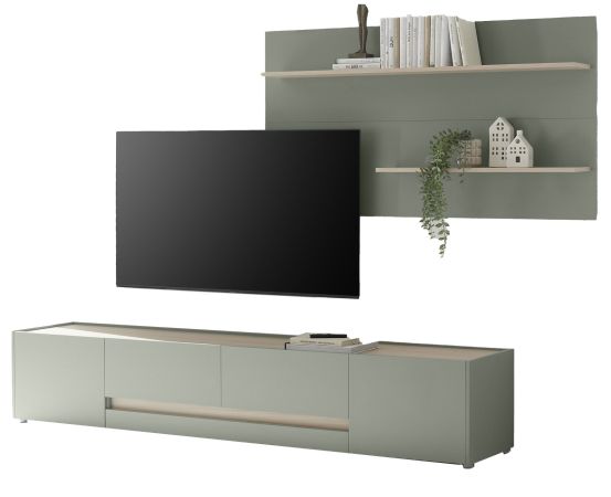 Wohnwand Center in Salbei und Barista Eiche Wohnkombination Set 2-teilig 300 cm