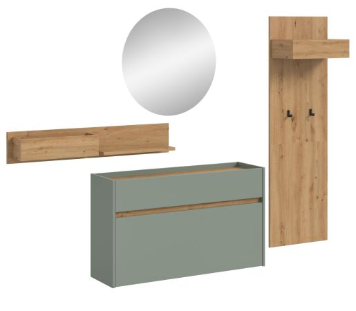 Garderobe Set 4-teilig Borga in Salbei und Artisan Eiche 205 x 197 cm