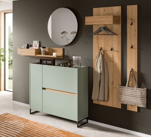 Garderobe Set 5-teilig Borga in Salbei und Artisan Eiche 236 x 197 cm, Soft-Close
