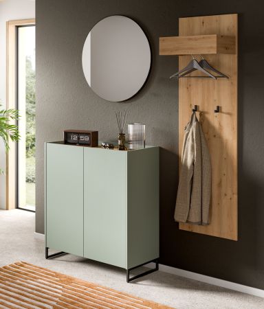 Garderobe Set 3-teilig Borga in Salbei und Artisan Eiche 155 x 197 cm, Soft-Close