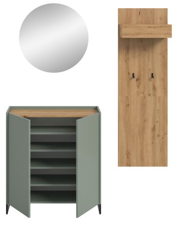 Garderobe Set 3-teilig Borga in Salbei und Artisan Eiche 155 x 197 cm, Soft-Close