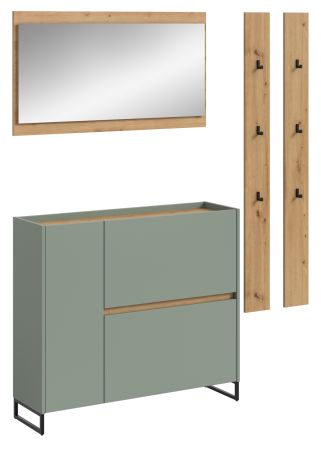 Garderobe Set 4-teilig Borga in Salbei und Artisan Eiche 172 x 197 cm, Soft-Close