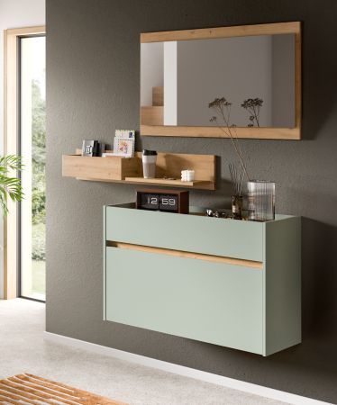 Garderobe Set 3-teilig Borga in Salbei und Artisan Eiche 140 x 197 cm