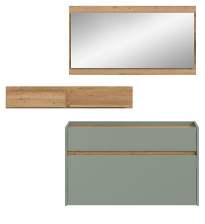 Garderobe Set 3-teilig Borga in Salbei und Artisan Eiche 140 x 197 cm
