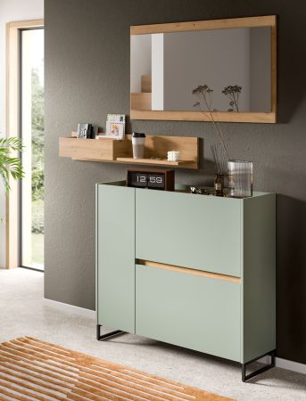 Garderobe Set 3-teilig Borga in Salbei und Artisan Eiche 140 x 192 cm, Soft-Close