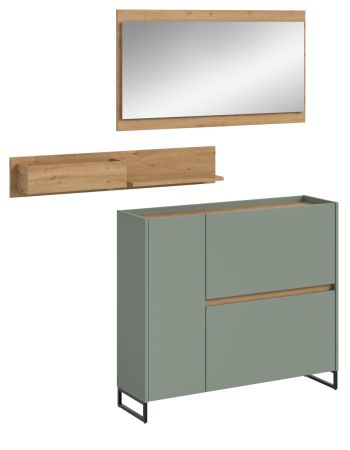 Garderobe Set 3-teilig Borga in Salbei und Artisan Eiche 140 x 192 cm, Soft-Close