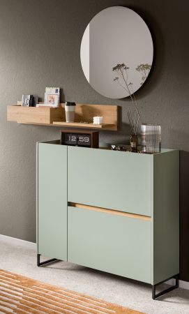 Garderobe Set 3-teilig Borga in Salbei und Artisan Eiche 140 x 197 cm, Soft-Close