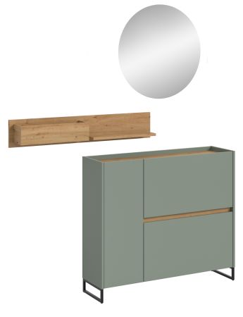 Garderobe Set 3-teilig Borga in Salbei und Artisan Eiche 140 x 197 cm, Soft-Close