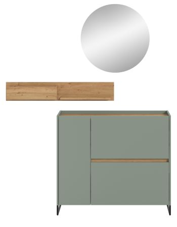 Garderobe Set 3-teilig Borga in Salbei und Artisan Eiche 140 x 197 cm, Soft-Close