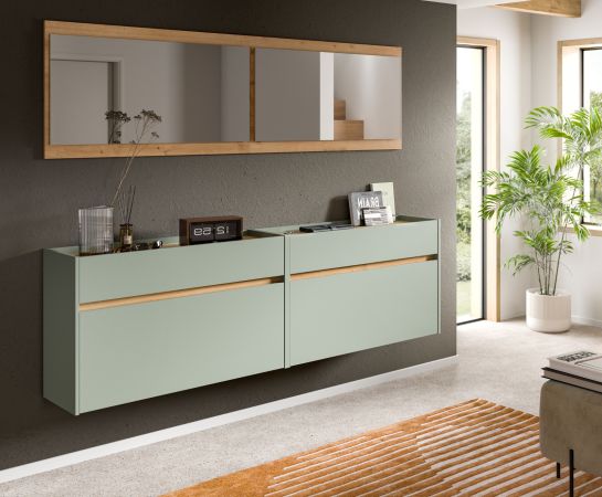 Garderobe Set 4-teilig Borga in Salbei und Artisan Eiche 220 x 192 cm