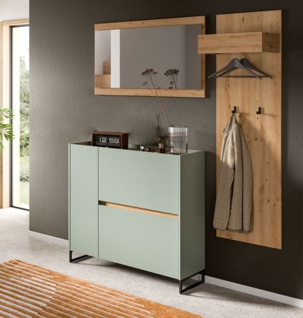 Garderobe Set 3-teilig Borga in Salbei und Artisan Eiche 175 x 192 cm, Soft-Close