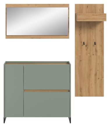 Garderobe Set 3-teilig Borga in Salbei und Artisan Eiche 175 x 192 cm, Soft-Close