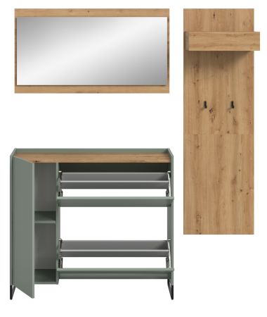 Garderobe Set 3-teilig Borga in Salbei und Artisan Eiche 175 x 192 cm, Soft-Close