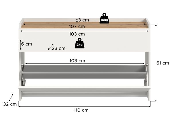 Schuhkipper Borga in wei� und Artisan Eiche Schuhschrank h�ngend 110 cm