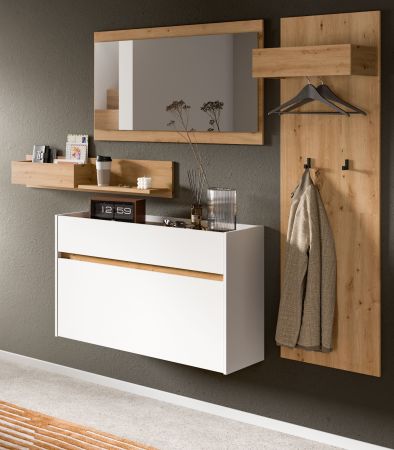Garderobe Set 4-teilig Borga in wei� und Artisan Eiche 205 x 192 cm