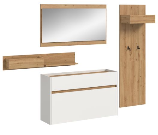Garderobe Set 4-teilig Borga in wei� und Artisan Eiche 205 x 192 cm