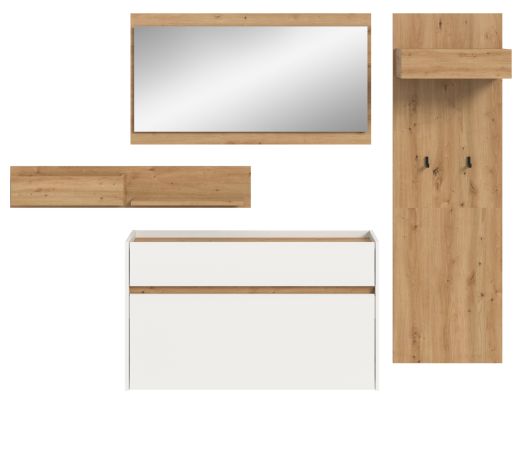 Garderobe Set 4-teilig Borga in wei� und Artisan Eiche 205 x 192 cm