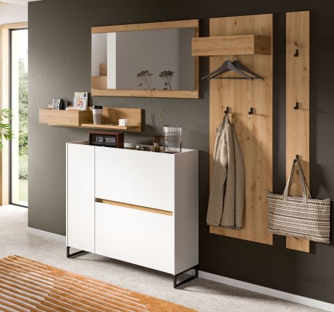 Garderobe Set 5-teilig Borga in wei� und Artisan Eiche 236 x 192 cm, Soft-Close