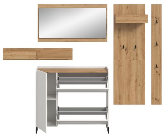 Garderobe Set 5-teilig Borga in wei� und Artisan Eiche 236 x 192 cm, Soft-Close