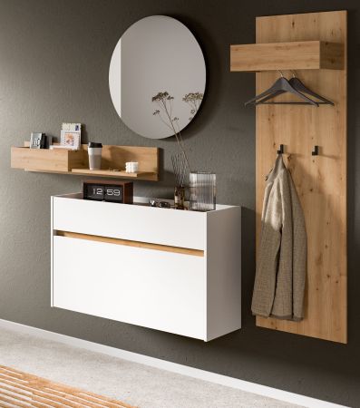 Garderobe Set 4-teilig Borga in wei� und Artisan Eiche 205 x 197 cm