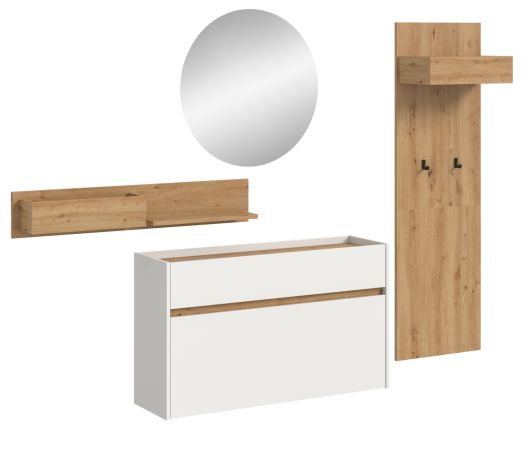 Garderobe Set 4-teilig Borga in wei� und Artisan Eiche 205 x 197 cm