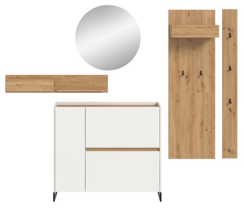 Garderobe Set 5-teilig Borga in wei� und Artisan Eiche 236 x 197 cm, Soft-Close